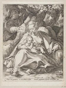 Lepää lennolla Egyptiin kirsikkapuun alla tekijältä Hendrick Goltzius