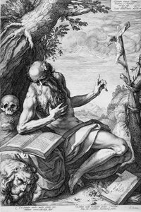 Pyhä Hieronymus autiomaassa tekijältä Hendrick Goltzius