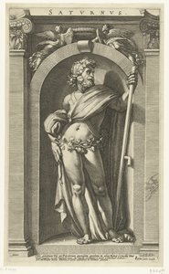Saturnus Saturnus (otsikko esineessä) Kahdeksan klassista jumalaa (sarjan nimi) tekijältä Hendrick Goltzius