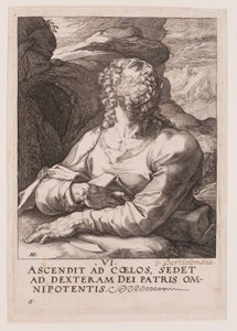 Pyhä Bartolomeus Kristuksen, apostolien ja Paavalin uskontunnustuksen kanssa. tekijältä Hendrick Goltzius