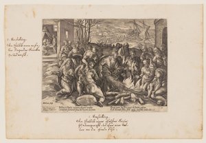 Pyhä Paavali kyykäärmeen puremana, Acta Apostolorum (Apostolien teot) -teoksesta. tekijältä Hendrick Goltzius