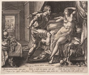 Tarquinius ja Lucretia, elokuvasta Lucretian tarina. tekijältä Hendrick Goltzius