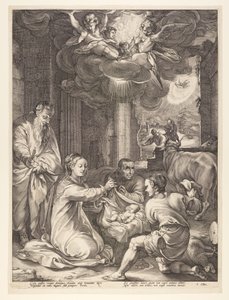 Paimenten palvonta, Kristuksen syntymä ja varhaiselämä -teoksesta. tekijältä Hendrick Goltzius