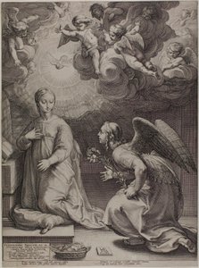 Annunciation, levy yksi kirjasta The Birth and Early Life of Christ tekijältä Hendrick Goltzius