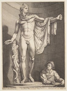 Belvederen Apollo, kolmesta kuuluisasta antiikkipatsaasta Roomassa tekijältä Hendrick Goltzius