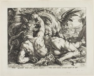 Lohikäärme syö Cadmuksen seuralaisia tekijältä Hendrick Goltzius