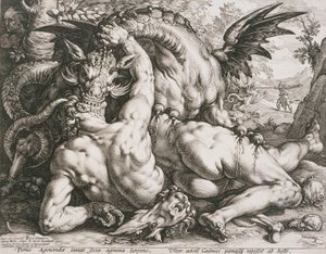 Lohikäärme syö Kadmoksen seuralaisia tekijältä Hendrick Goltzius