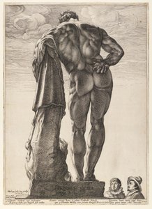 Farnesen Hercules Roomassa sijaitsevista kolmesta kuuluisasta antiikkipatsaasta. tekijältä Hendrick Goltzius