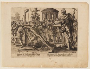 Pyhän Filippuksen marttyyrikuolema, Kristuksen ja apostolien marttyyrikuolemasta. tekijältä Hendrick Goltzius