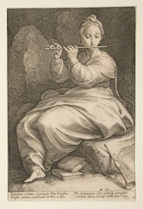 Yhdeksän muusaa: Euterpe, 6. yhdeksän kappaleen sarjassa tekijältä Hendrick Goltzius