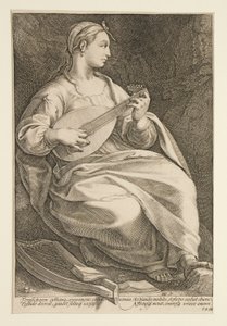 Yhdeksän muusaa: Terpsichore, numero 5 9:n sarjassa tekijältä Hendrick Goltzius