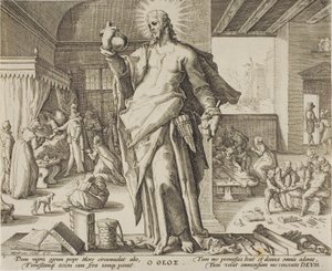 Lääkäri, jota pidetään Jumalana, levy yksi lääketieteen ammatin vertauksista. tekijältä Hendrick Goltzius