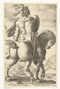 Titus Manlius hevosen selässä The Roman Heroes (sarjan nimi) tekijältä Hendrick Goltzius