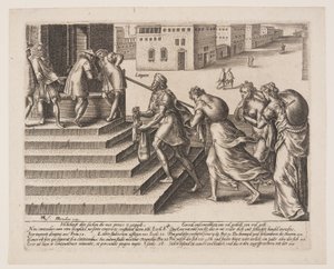 Epätasa-arvoinen oikeus, laatta 4 teoksesta Lain väärinkäytökset. tekijältä Hendrick Goltzius