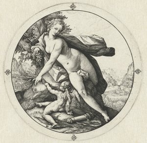 Venus ja Cupid Venus jäätyy ilman Ceresta ja Bacchusta (otsikko esineessä) tekijältä Hendrick Goltzius