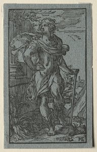 Nuori mies seisoo kepin kanssa tekijältä Hendrick Goltzius