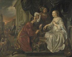 Rebecca vastaanottaa lahjoja Abrahamin palvelijalta tekijältä Hendrick Heerschop