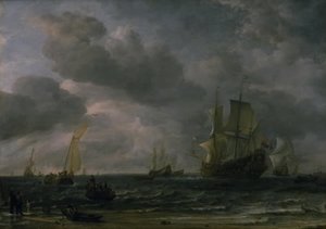 Laivat tuulessa Hollannin rannikolla tekijältä Hendrick Jacobsz Dubbels