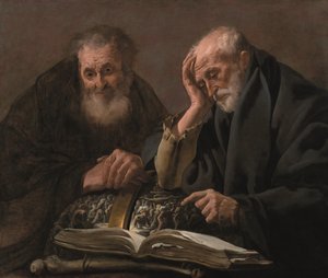 Demokritos ja Herakleitos, n. 1619-20 (öljy kankaalle)