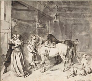 Cavalier jättämässä hyvästit naiselle, 1678 tekijältä Hendrick Verschuring