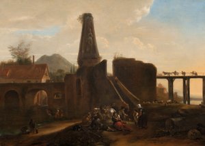 Travelers at Rest yhdessä klassisten raunioiden kanssa, 1663 öljy kankaalle