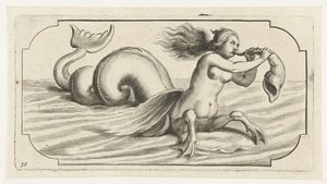 Naishahmo puhaltaa kuoreen Nouveau Livre des Dieux et Deeßes De la Marine Bouckje of Sea Gods and Goddess (sarjan nimi)