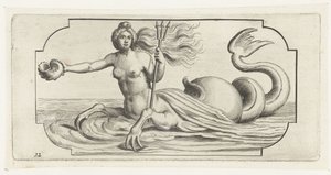 Naishahmo, jossa on Neptunuksen kolmikko Nouveau Livre des Dieux et Deeßes De la Marine Bouckje of Sea Gods and Goddess (sarjan nimi)