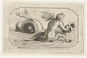 Merihevonen urospuolisella ylävartalolla Nouveau Livre des Dieux et Deeßes De la Marine Bouckje of Sea Gods and Goddess (sarjan nimi)