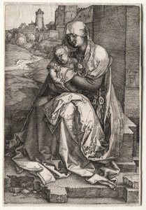 Neitsyt ja lapsi istuvat seinällä tekijältä Hendrick ter Brugghen