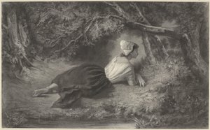 Tyttö makaa puiden alla veden äärellä tekijältä Hendrik Adriaan Christiaan Dekker