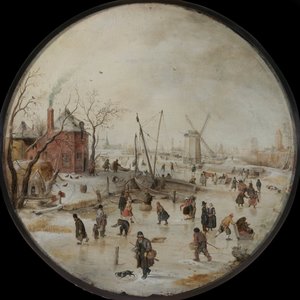 Frozen River luistelijoiden kanssa - Peinture de Hendrick Avercamp