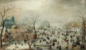 Talvimaisema luistelijoiden kanssa. c.1608 (öljy paneelissa)