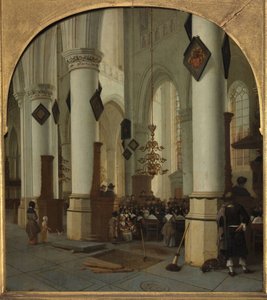 Näkymä Haarlemin Saint Bavon kirkon sisälle messun aikana, 1666