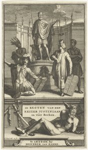 Keisari Justinianuksen oikeudet, Leiden, 1705, otsikkosivu KEISARI JUSTINIANAN SÄÄNNÖT neljässä kirjassa (otsikko esineessä) tekijältä Hendrik Elandt