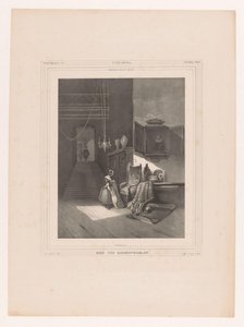 Nainen sisätiloissa Intérieur du 17me siècle / Vanha ritarin asuinpaikka (otsikko esineessä) tekijältä Hendrik Frederik Sartor
