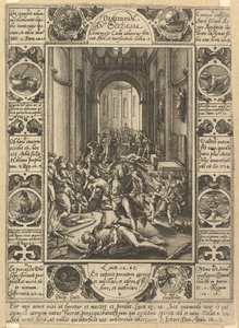 Erimielisyyttä kirkossa Dissidium kirkossa, n. 1578 tekijältä Hendrik Goltzius
