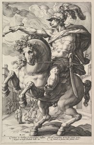 Marcus Curtius, sarjasta The Roman Heroes, 1586. tekijältä Hendrik Goltzius