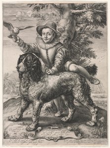 Frederick de Vriesin ja hänen koiransa muotokuva, 1597. tekijältä Hendrik Goltzius