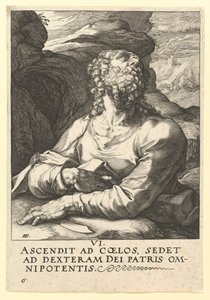 Pyhä Bartolomeus, Kristuksesta, Apostoleista ja Pyhästä Paavalista uskontunnustuksen kanssa, n. 1589. tekijältä Hendrik Goltzius