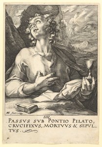 Pyhä Johannes, Kristuksesta, Apostoleista ja Pyhästä Paavalista uskontunnustuksen kanssa, n. 1589. tekijältä Hendrik Goltzius