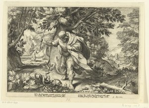 Teiresias voittaa kaksi parittelevaa käärmettä Ovidin Metamorphosesista tekijältä Hendrik Goltzius