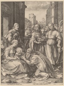 Maagien palvonta tekijältä Hendrik Goltzius in the style of Lucas van Leyden