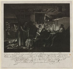 Jupiter ja Merkurius Philemonin ja Baucisin talossa tekijältä Hendrik Goudt after Adam Elsheimer