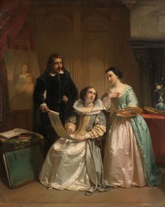 Gerard van Honthorst näyttää oppilaansa Louise of Bohemia piirustuksia Amalia van Solmsille