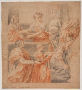 Studie efter Guido Renis freske i Chapel of the Annunciation, Palazzo Quirinale, Rooma (Marias fødsel, venstre side) tekijältä Hendrik Krock
