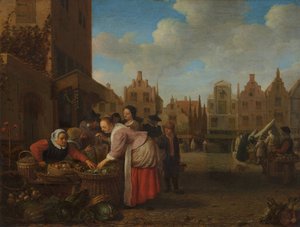 Näkymä Rotterdamin suurille markkinoille, 1654 tekijältä Hendrik Maertensz Sorgh