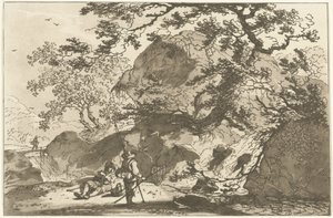 Landschap met een visser en een rustende man Kaksitoista mallia, jotka on laskettu niiden käyttöön, jotka oppivat piirtämään maisemaa (sarjan nimi) tekijältä Hendrik Meijer