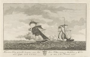Taistelu vahvaa leikkuria vastaan, 1782 Kova taistelu vahvaa 18 kappaleen Kotteria vastaan ​​(...), kapteeni: Le Turc 7. maaliskuuta 1782 (otsikko esineessä)