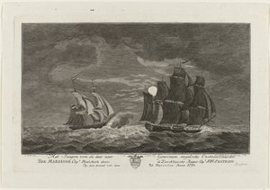 Sextroh Hunts on Marianne, 1782 Englantilaisen Itämerenkulkijan metsästys Genomeihin Marianne Capt. Philskerk, Zierikzeesche Kaper kapteeni. J:W:Sextroh Iltana 20. marraskuuta Anno 1782 (otsikko esineessä)