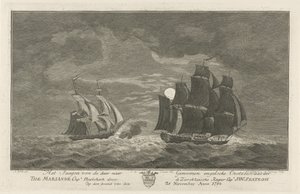 Sextroh Hunts on Marianne, 1782 Englantilaisen Itämerenkulkijan metsästys Genomeihin Marianne Capt. Philskerk, Zierikzeesche Kaper kapteeni. J:W:Sextroh Iltana 20. marraskuuta Anno 1782 (otsikko esineessä)